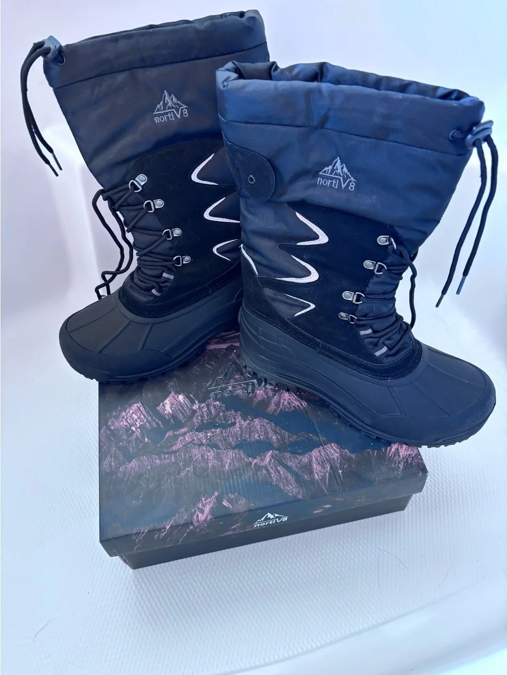nortiV8 Men's Black Winter Snow Boots with Insulated Shaft